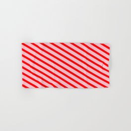 [ Thumbnail: Pink and Red Colored Striped Pattern Hand & Bath Towel ]