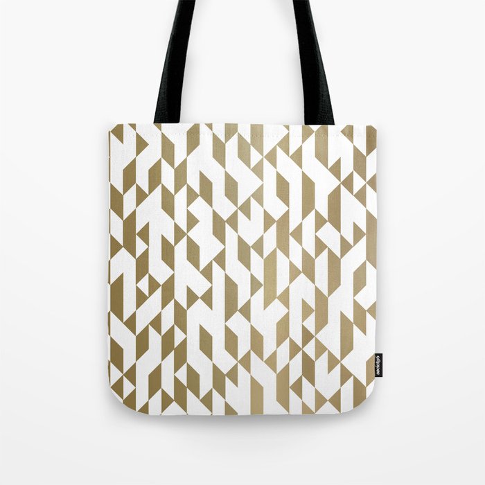Abstract Geometric Pattern White and Gold Tote Bag