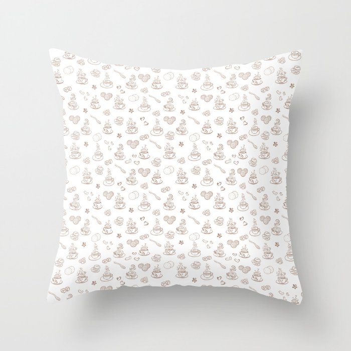 Tea Time Warm Taupe On White Throw Pillow By Muralonka Society6