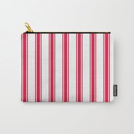 [ Thumbnail: White and Crimson Colored Stripes Pattern Carry-All Pouch ]