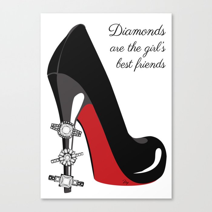 Diamonds are the girls best friends high heels illustration Canvas Print