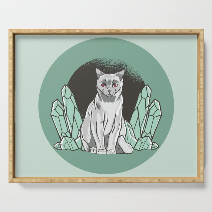 Boho Cat Soft Green Pastel Color Serving Tray