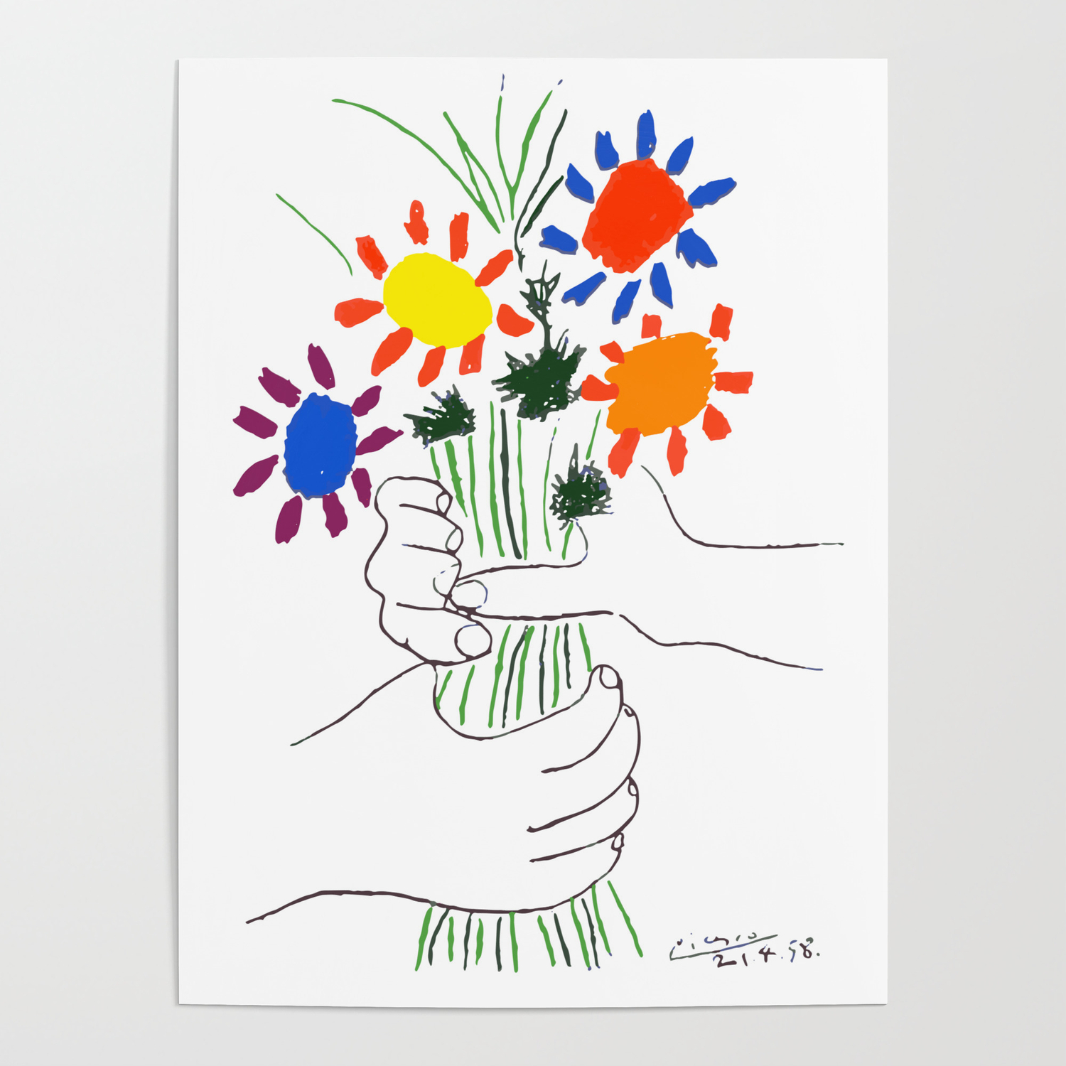 Pablo Picasso Bouquet Of Peace 1958 (Flowers Bouquet With Hands), T Shirt,  Artwork Poster