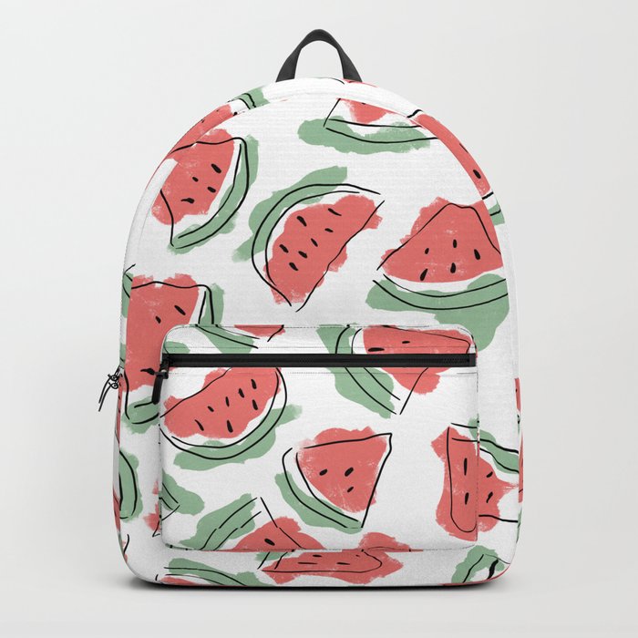 Modern Artsy Watercolor Coral Mint Black Watermelon Backpack by