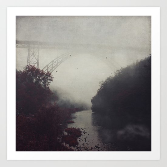 Bridge and River in Fog Art Print