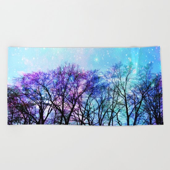 Black Trees Playful Pastels Space Beach Towel