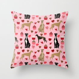 Greyhound valentines day cupcakes and hearts pet portrait custom dog person gifts greyhounds Throw Pillow