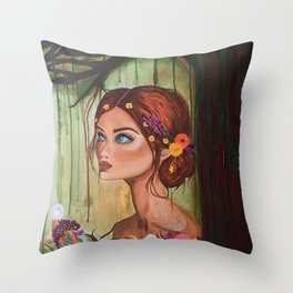 Herbal Flower Floral Woodland Maiden Tree Art Throw Pillow