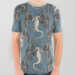dragon damask blue All Over Graphic Tee