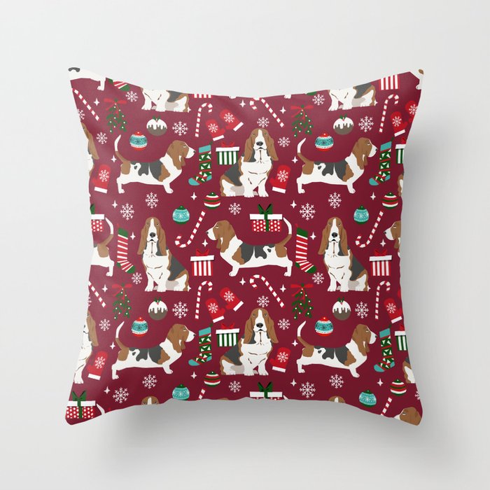 Basset Hound christmas pattern christmas dog breed pet friendly gifts Throw Pillow