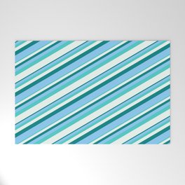 [ Thumbnail: Teal, Light Sky Blue, Turquoise & Mint Cream Colored Striped Pattern Welcome Mat ]
