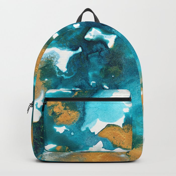 Aqua Teal Gold Abstract Painting #1 #ink #decor #art #society6 Backpack