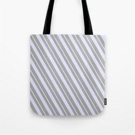 [ Thumbnail: Dark Grey and Lavender Colored Stripes/Lines Pattern Tote Bag ]
