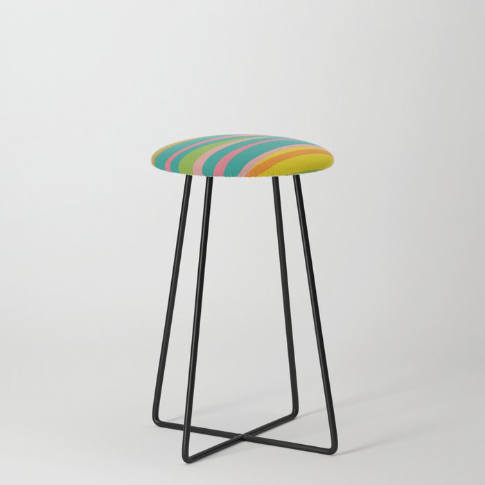 Summer Waves Colorful Abstract Pattern Teal Green Pink Yellow Orange Counter Stool