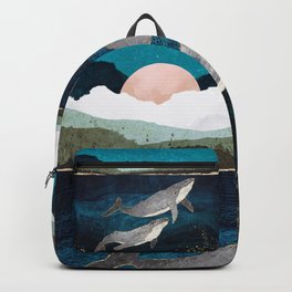 Bond VI Backpack | Grey, Nature, Gold, Digital, Ocean, Love, Pink, Whales, Sea, Mammal 