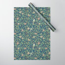 William Morris Bird and Pomegranate Blue Sage Wrapping Paper