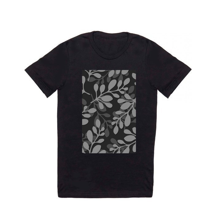 Grey Color Leaf Pattern Design  T Shirt