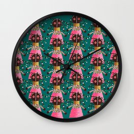Girly african doll in pink dress Wall Clock