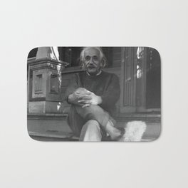Funny Einstein in Fuzzy Slippers Classic Black and White Satirical Photography - Photographs Bath Mat | Photographs, White, Slippers, Einstein, Greatestminds, Hubble, Highiq, Theoryofrelativity, Poster, Black 