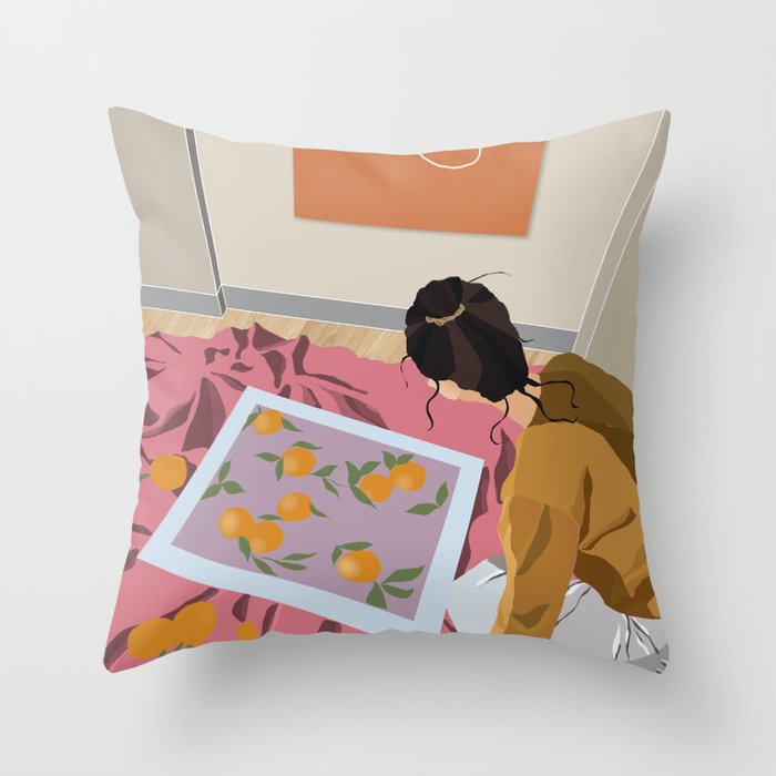 Painting orange & Girl Throw Pillow