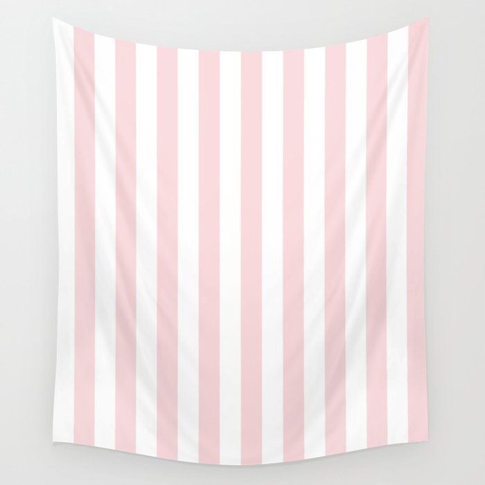 Narrow Vertical Stripes White and Light Pink Wall Tapestry by