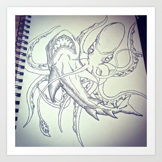 Octopus v. Shark Art Print