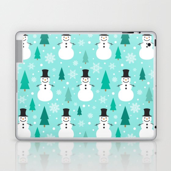 Christmas Pattern Drawing Snowman Tree Laptop & iPad Skin