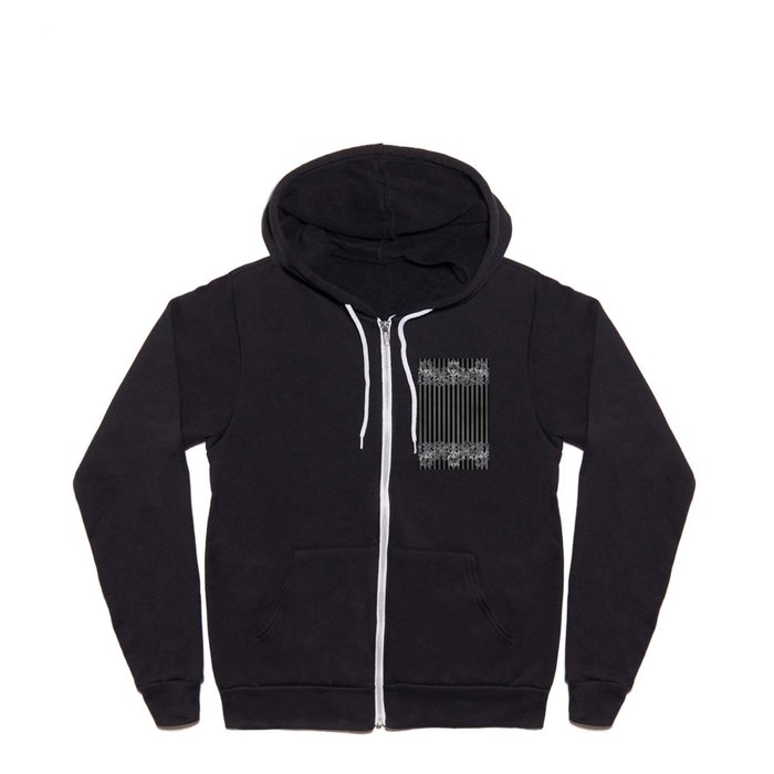 GOTHIC CHRISTMAS  BLACK AND GREY STRIPES WITH ORNATE SILVER WHITE EMBELISHMENTS Full Zip Hoodie