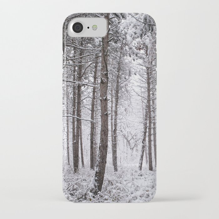 Snowy forest of pine trees in Iowa iPhone Case