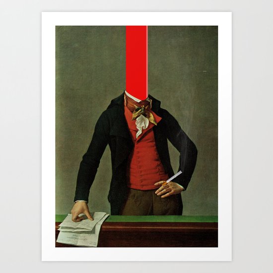 The red stripe in the head and the cigarette in the hand Art Print