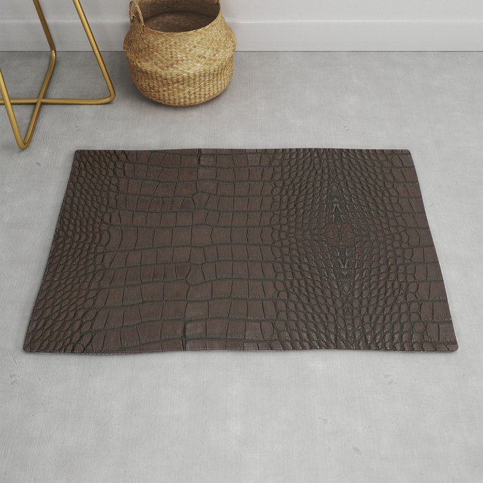Alligator Brown Leather Print Rug