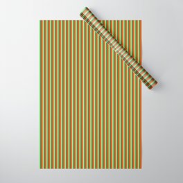 [ Thumbnail: Red, Dark Olive Green & Light Green Colored Lined/Striped Pattern Wrapping Paper ]