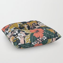 Animal print dark jungle Floor Pillow | Floral, Botany, Drawing, Animalprint, Tropical, Leopard, Dark, Wildflower, Nice, Pattern 