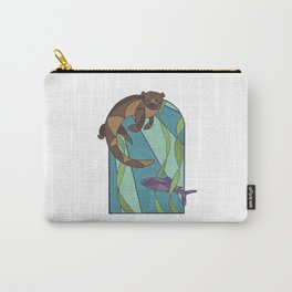 Cute River Otter and Fish Stained Glass Window Illustration Carry-All Pouch