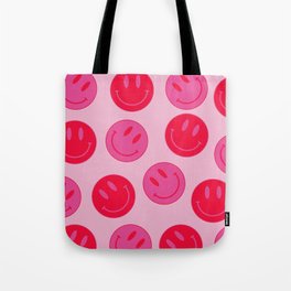 Large Bright Pink and Red Vsco Smiley Face - Preppy Aesthetic Tote Bag