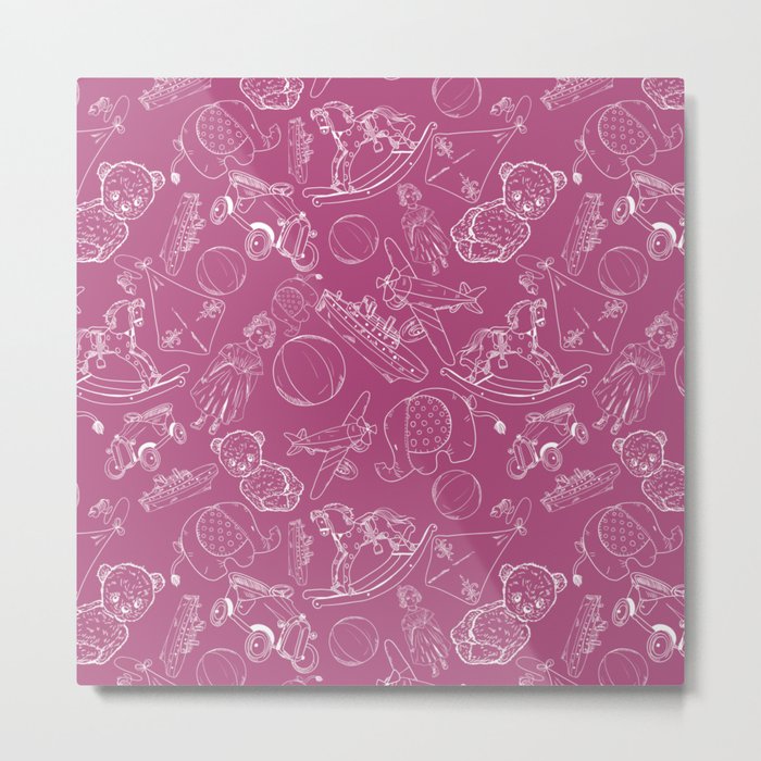 Magenta and White Toys Outline Pattern Metal Print
