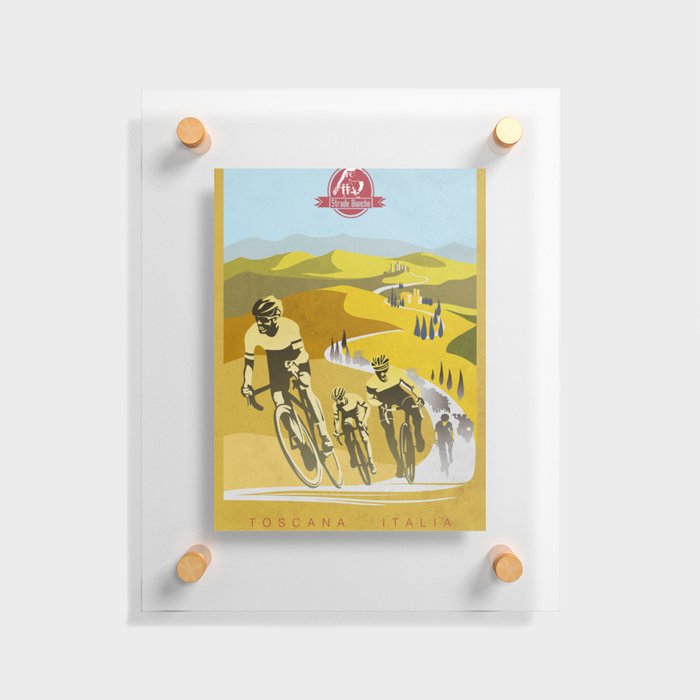 Strade Bianche retro cycling classic art Floating Acrylic Print