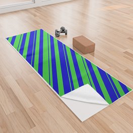 [ Thumbnail: Blue & Lime Green Colored Lines Pattern Yoga Towel ]