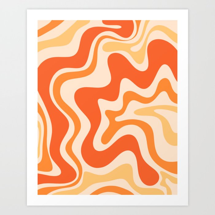 Tangerine Liquid Swirl Retro Abstract Pattern Art Print by Kierkegaard  Design Studio