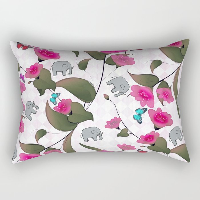 Abstract neon pink green cute elephant floral Rectangular Pillow