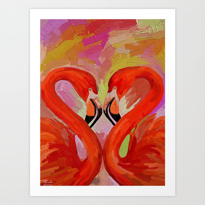 Flamingos Romantics Art Print
