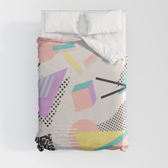 90s Retro Abstract Pastel Shape Pattern, 90s Duvet Cover
