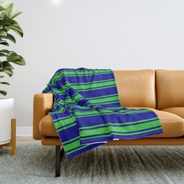 [ Thumbnail: Dark Blue and Lime Green Colored Stripes/Lines Pattern Throw Blanket ]