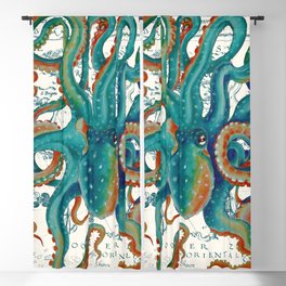 Teal Octopus Vintage Map Watercolor Blackout Curtain