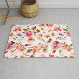 Hygge Watercolor Midsummer Dogroses Pattern  Rug