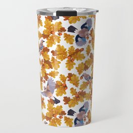 Eurasian jay birds seamless pattern with golden oak leaves and nuts Travel Mug