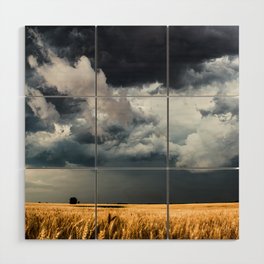 Cotton Candy - Storm Clouds Over Wheat Field in Kansas Wood Wall Art