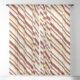 [ Thumbnail: Maroon, Tan, and Mint Cream Colored Stripes Pattern Sheer Curtain ]