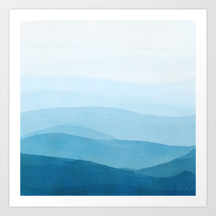 Navy blue ombré watercolor background Art Print by Katie Lisker | Society6