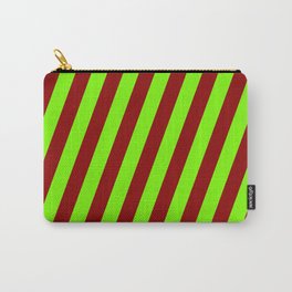 [ Thumbnail: Green & Dark Red Colored Lines Pattern Carry-All Pouch ]